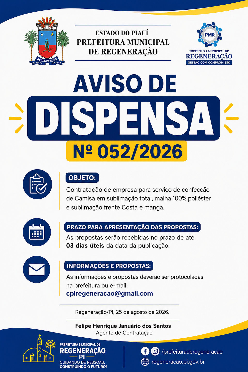 AVISO DE DISPENSA Nº 052/2026