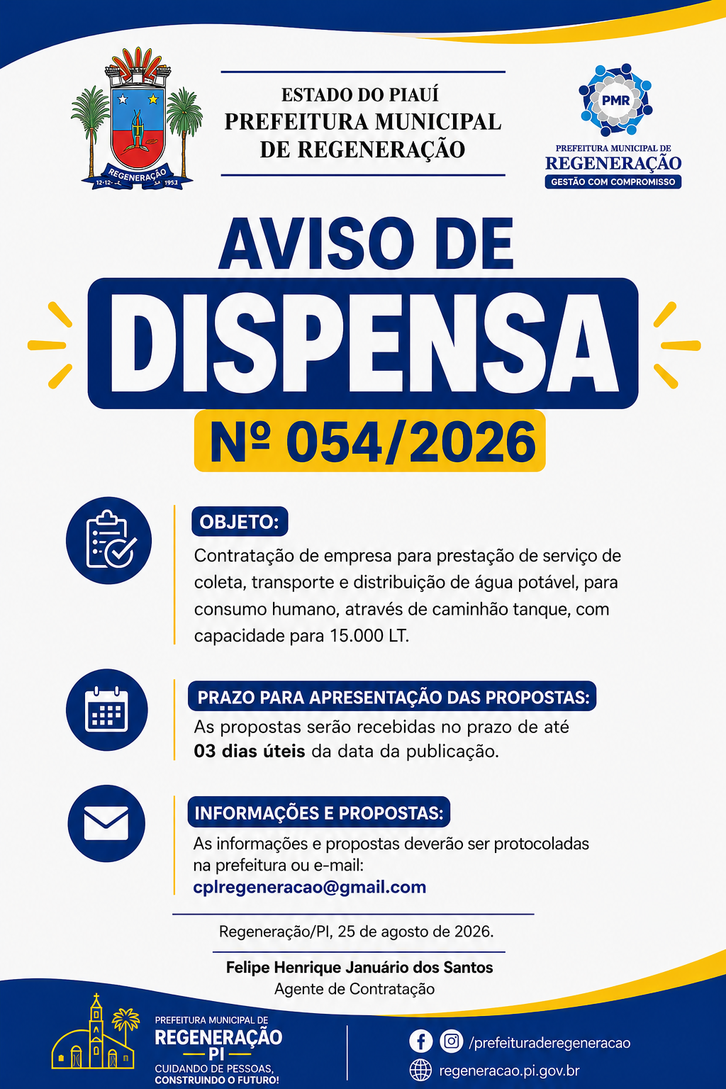 AVISO DE DISPENSA Nº 054/2026