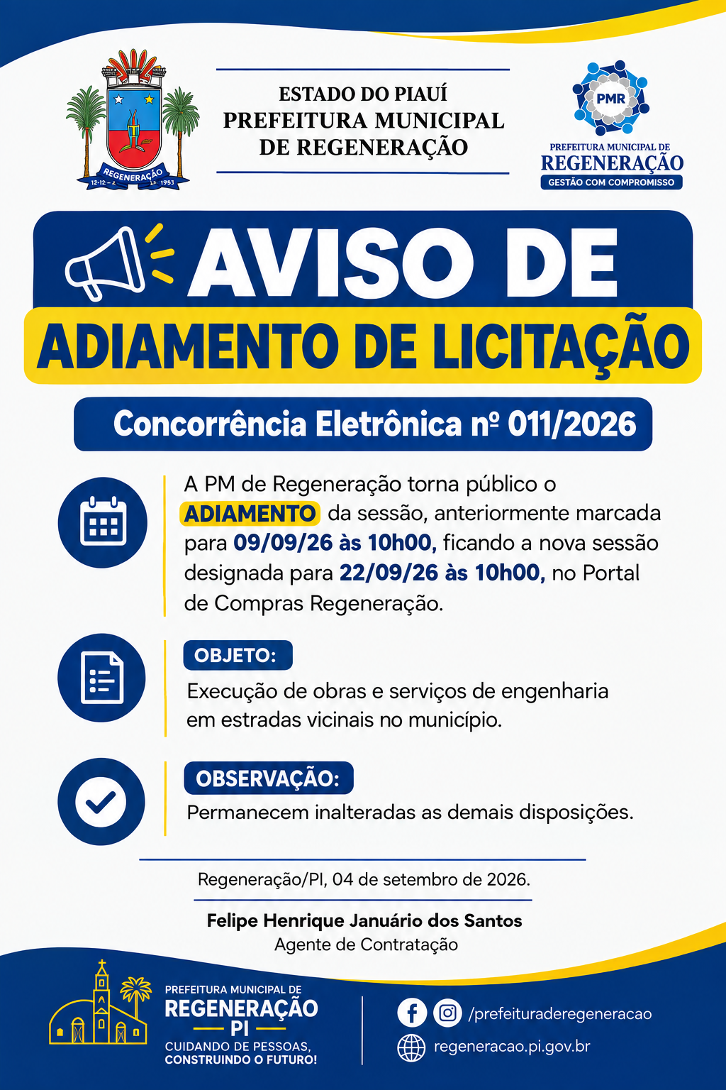 AVISO DE ADIAMENTO DE LICITAÇÃO